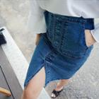 Dual-pocket Denim Pencil Skirt