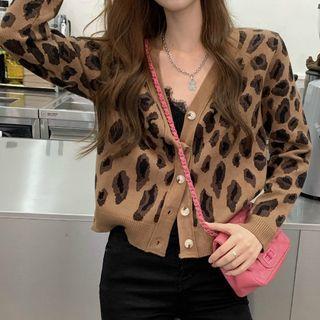 Buttoned Leopard Print Cardigan As Shown In Figure - One Size