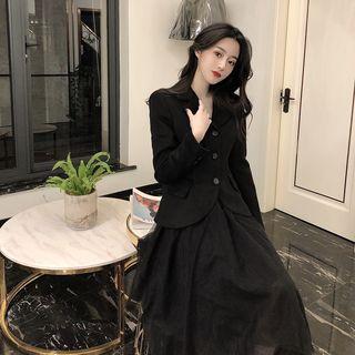 Plain Slim-fit Blazer / Mesh Midi Skirt
