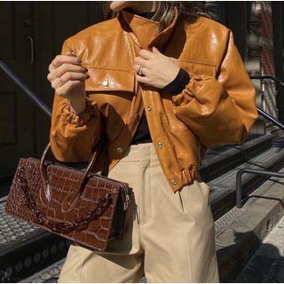 Faux Leather Stand-collar Light Jacket