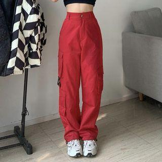 Plain High Waist Cargo Jeans