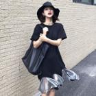 Mesh Hem Short-sleeve Midi T-shirt Dress