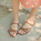 Genuine Leather Knotted Chunky-heel Sandals