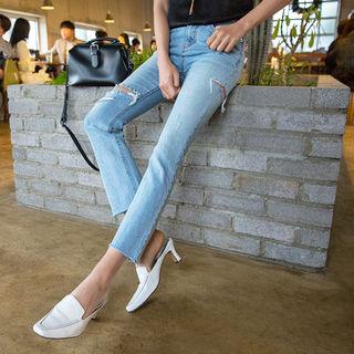 Ripped Washed Semi Boot-cut Jeans