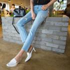 Ripped Washed Semi Boot-cut Jeans