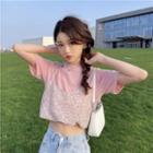 Mock Two-piece Short-sleeve Floral Print Cropped T-shirt