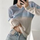 Long Sleeve V-neck Gradient Sweater Blue - One Size