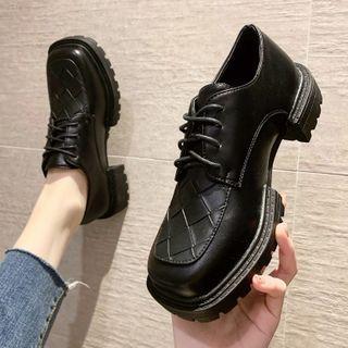 Square Toe Faux Leather Platform Block Heel Loafers