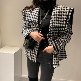 Houndstooth Collared Buttoned Jacket