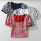 Short-sleeve Floral Lettuce Edge Cropped T-shirt