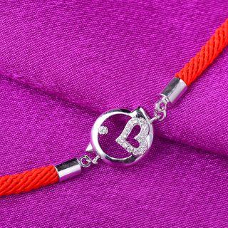 925 Sterling Silver Rhinestone Heart Red String Bracelet
