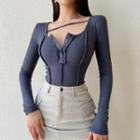 Long-sleeve Asymmetrical Paneled T-shirt