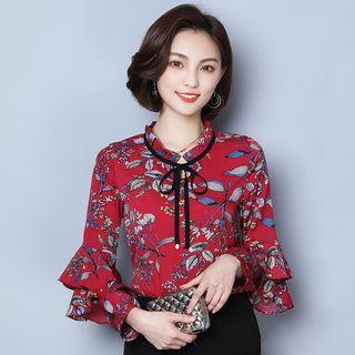 Tiered Floral Print Chiffon Top