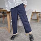 Embroidered Straight-cut Pants Dark Blue - One Size