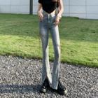 High Waist Lace-up Slit-hem Bootcut Jeans