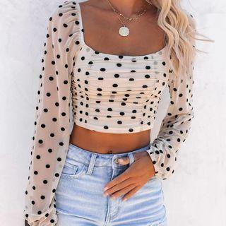 Dotted Cropped Mesh Blouse