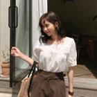 Square-neck Eyelet-lace Top White - One Size
