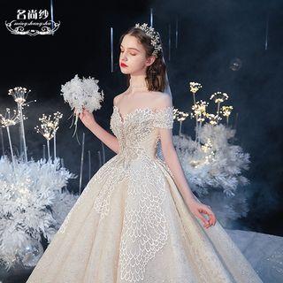 Off-shoulder Embellished A-line Wedding Gown