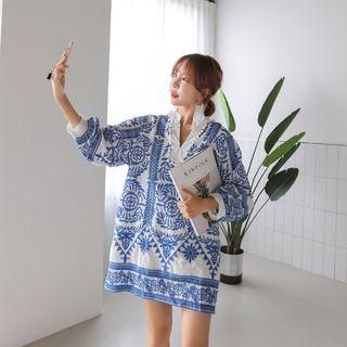 Open-placket Embroidered Mini Shirtdress