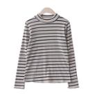 Contrast Stripe Mock Neck Long-sleeve T-shirt