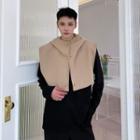 Cropped Hooded Button Vest Khaki - One Size