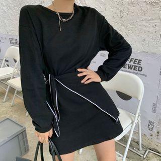 Set: Plain Long-sleeve Loose-fit T-shirt + Shawl