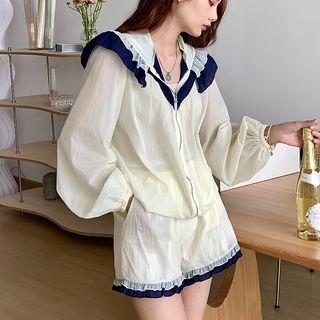 Set: Collar Zip-up Jacket + Shorts
