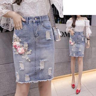Rip Denim Pencil Skirt