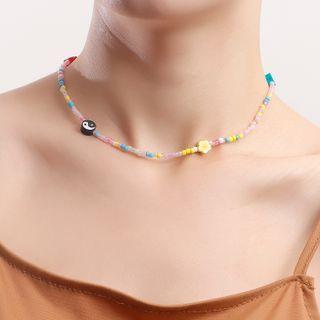 Yin And Yang Flower Bead Choker Silver - One Size