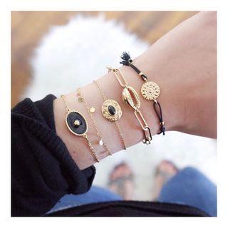 Set Of 5: Retro Alloy Bracelet (assorted Designs) As Shown In Figure - One Size