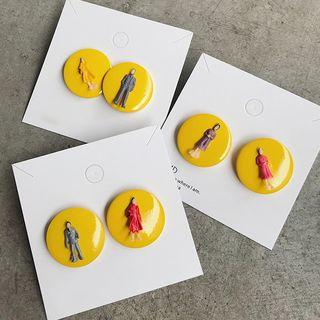 Miniature Human Wooden Disc Earring Random - One Size