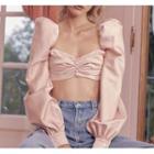 Puff Sleeve Square-neck Crop Blouse