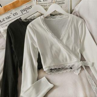 Lace-trim Wrapped Crop Top
