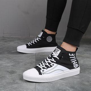 Lettering Paneled Canvas High-top Sneakers