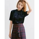 Mock-neck Short-sleeve Velvet Top