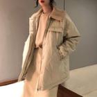 Padded Buttoned Coat Beige - One Size