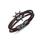 Fashion Personality Plated Black Rudder Multilayer Brown Leather Bracelet Black - One Size