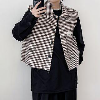Applique Houndstooth Crop Vest