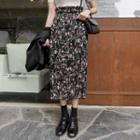 Frill-trim Crinkled Long Floral Skirt