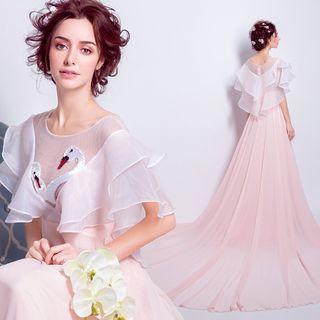 Embroidery Ruffle Evening Gown