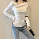 Long-sleeve Buttoned T-shirt White - One Size