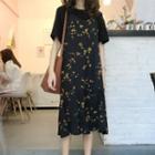 Floral Print Spaghetti Strap Chiffon Dress / Plain Short Sleeve T-shirt
