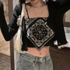 Print Cropped Camisole Top / Cardigan