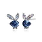 925 Sterling Silver Cute Rabbit Stud Earrings With Blue Austrian Element Crystal Silver - One Size