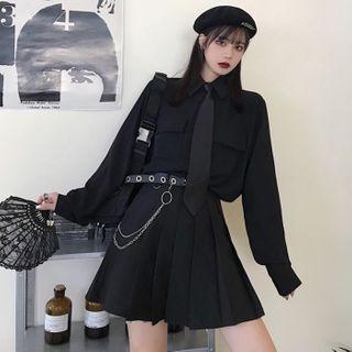 Shirt / Belt / Pleated A-line Skirt / Set