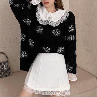 Floral Sweater / Long-sleeve A-line Dress
