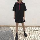 Elbow-sleeve Mini Polo Dress As Shown In Figure - One Size