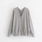 V-neck Knit Cardigan Gray - One Size