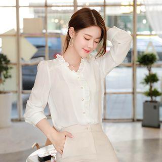Frilled Perforated-trim Blouse