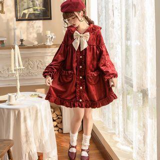 Long-sleeve Ruffle Bow Accent Mini Smock Dress